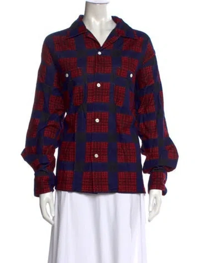 Pre-owned Needles Plaid Print Long Sleeve Button-up Top In Red
