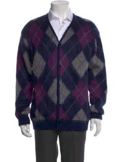 Pre-owned Needles Plaid Print V-neck Cardigan In Blue