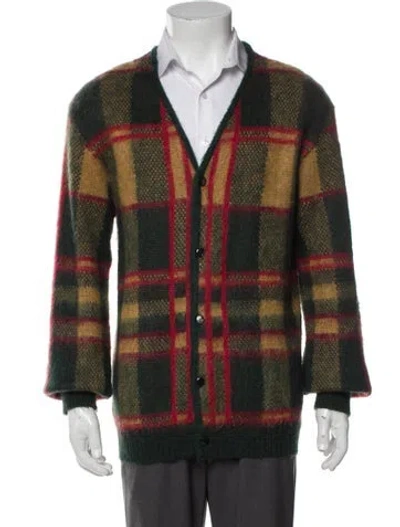 Pre-owned Needles Plaid Print V-neck Cardigan In Green