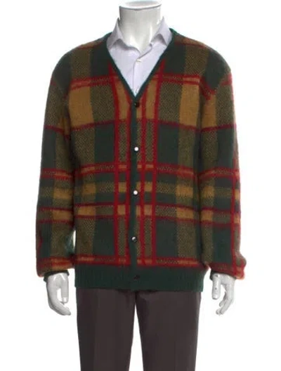 Pre-owned Needles Plaid Print V-neck Cardigan In Green