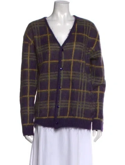 Pre-owned Needles Plaid Print V-neck Cardigan In Purple