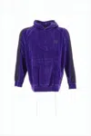 Needles Plush Velour Hoodie With Contrasting Stripes In Purple