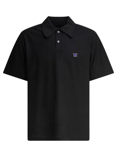Needles Butterfly Pique Polo Shirt In Black