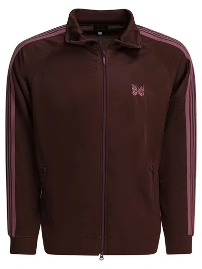 Needles "poly Smooth" Zippered Sweatshirt In Burgundy