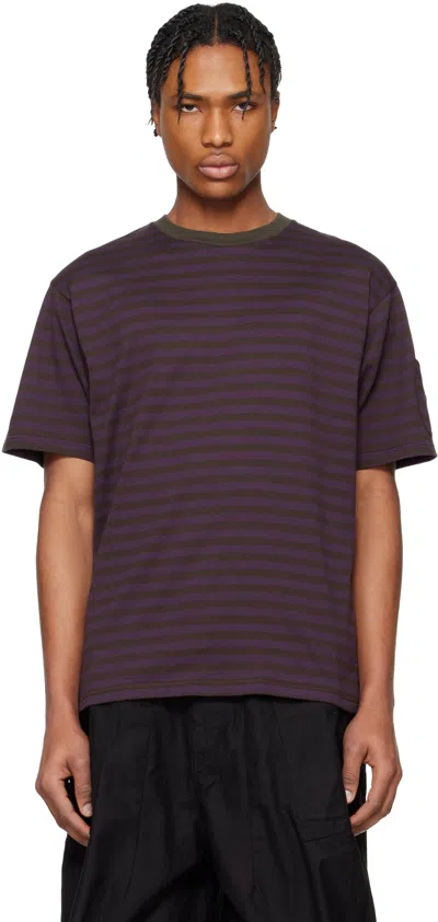 Needles Purple & Black Cotton Stripe T-shirt In B-purple/charcoal B