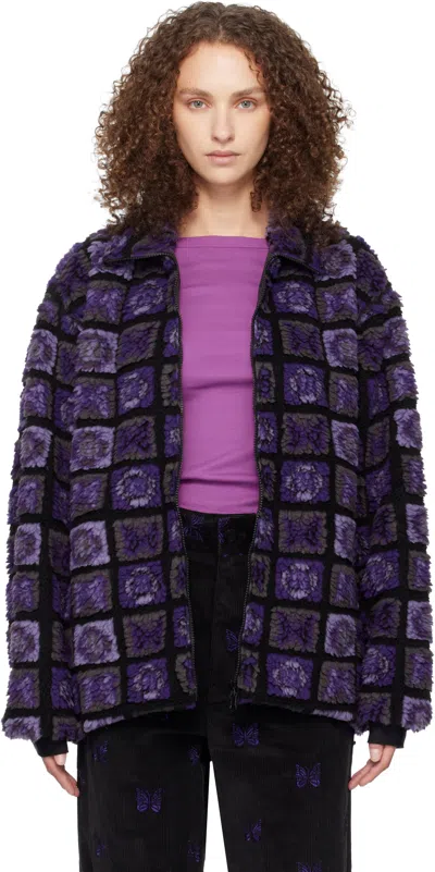 Needles Purple & Black Papillon Plaid Pile Jacket In White