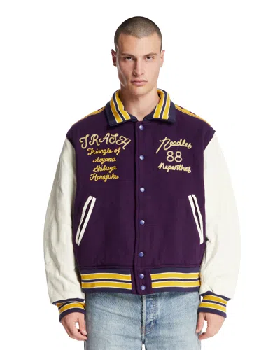 NEEDLES PURPLE EMBROIDERED VARSITY JACKET