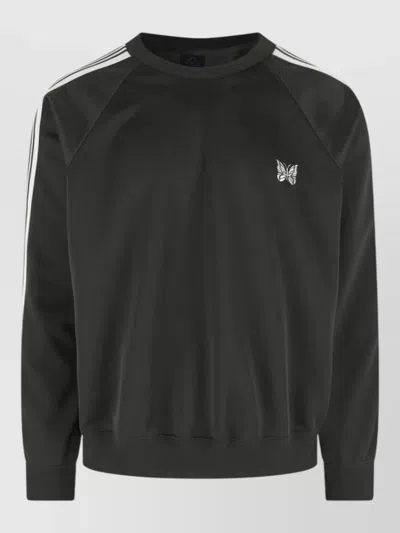 Needles Raglan Sleeve Knit Sweater Striped Detail In Black