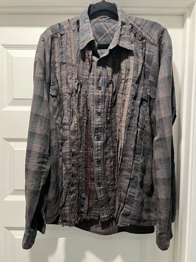 Pre-owned Needles Rebuild By  7 Cut Mud Dyed Ribbon Flannel In Brown