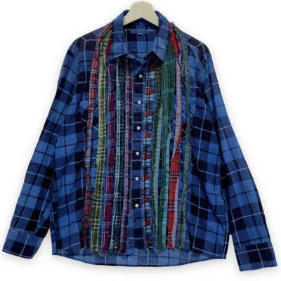 Pre-owned Needles Rebuild Ribbon Cut Flannel Shirt Remake In Blue