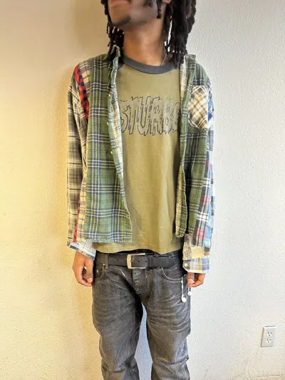 Pre-owned Needles Rework Japanese Cut Up Flannel In White