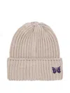 Needles Rib-knit Embroidered-butterfly Beanie In Neutral