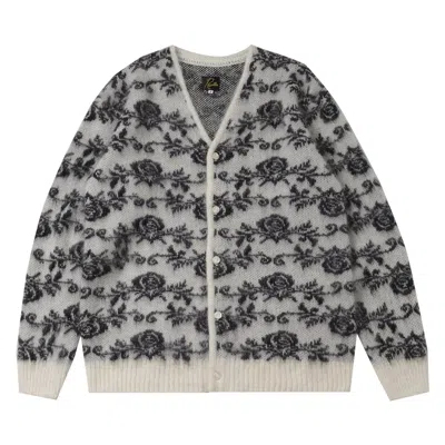 Pre-owned Needles Rose Mohair Cardigan 'ice White' | Men's Size Xl