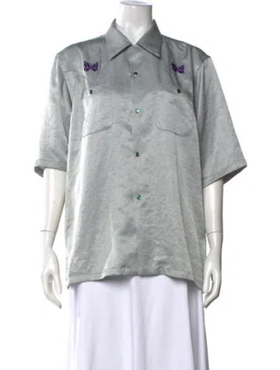Pre-owned Needles Short Sleeve Button-up Top In Gray