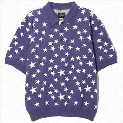 Needles Short-sleeved Polo Shirt With Star Pattern And Classic Collar In Multi