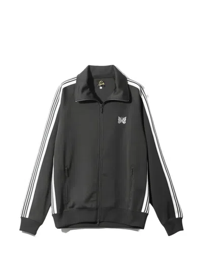 Needles Logo-embroidered Striped Jersey Track Jacket In Black
