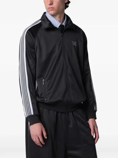 Needles Jacquard Polyester Track Jacket In Charcoal In Black