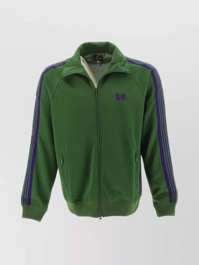 Needles Smooth Poly Track Jacket With Side Stripes In Green