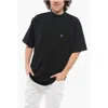 Needles Solid Color Mock-neck T-shirt With Butterflyembroidery In Black