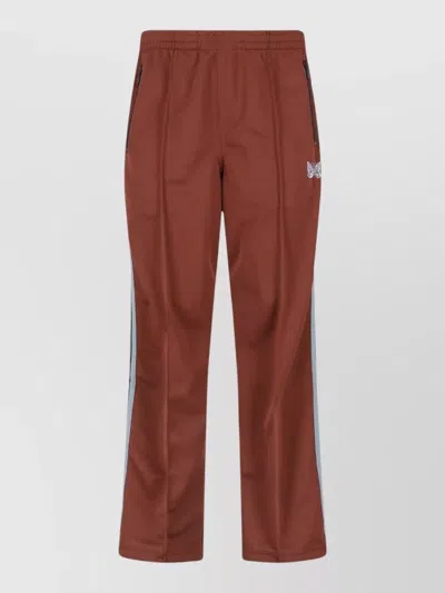 Needles Straight Pants Elastic Waistband Side Stripes In Brown