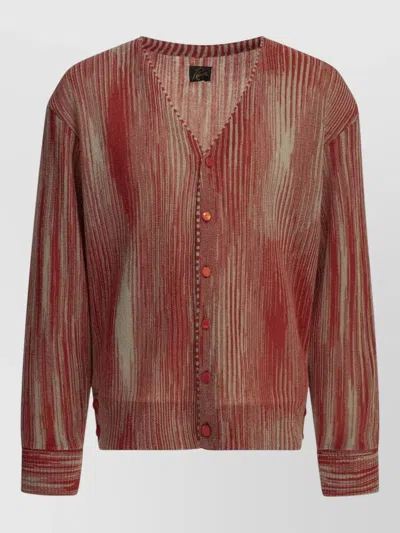 Needles Striped Cardigan Long Sleeves Ribbed Trims In Brown