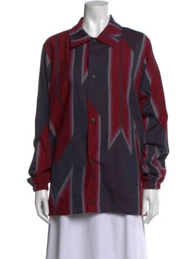 Pre-owned Needles Striped Long Sleeve Button-up Top In Red