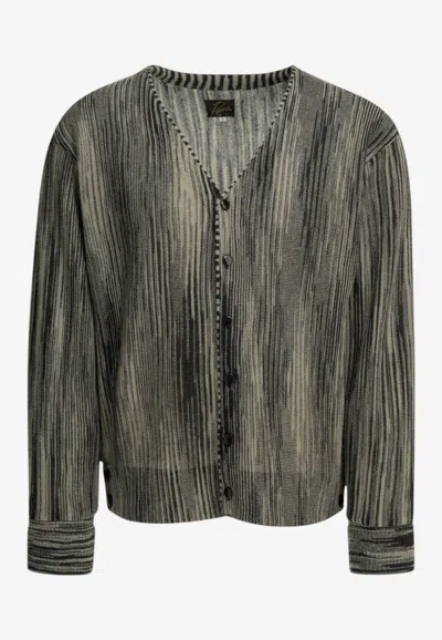 Needles Striped Mohair V-neck Cardigan In Gray