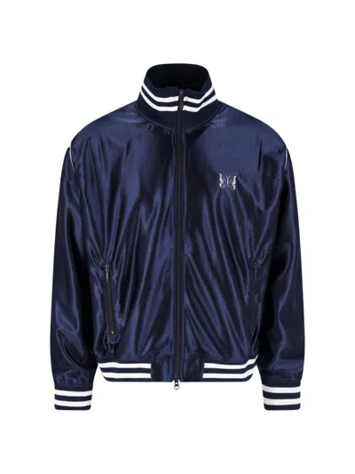 Needles Striped Trim Zip-up Bomber Jacket In Blue