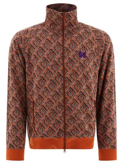 Needles High Collar Geometric Pattern Sweatshirt In Orange