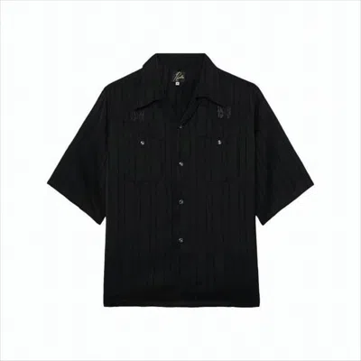 Needles Textured Black Short-sleeved Shirt With Classic Collar And Chest Pockets