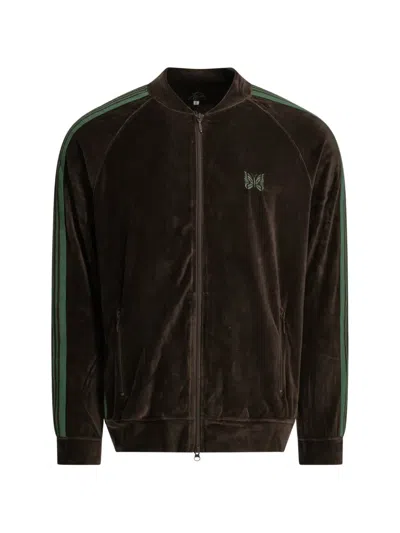 Needles Track Side-stripe Zip-up Cotton Sweatshirt In Brown