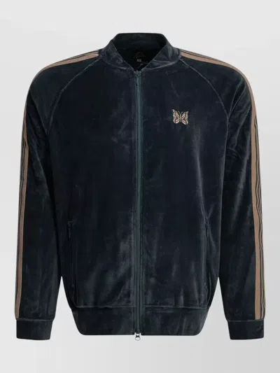 Needles Track Zip Sweatshirt Side Pockets Stripes In Black