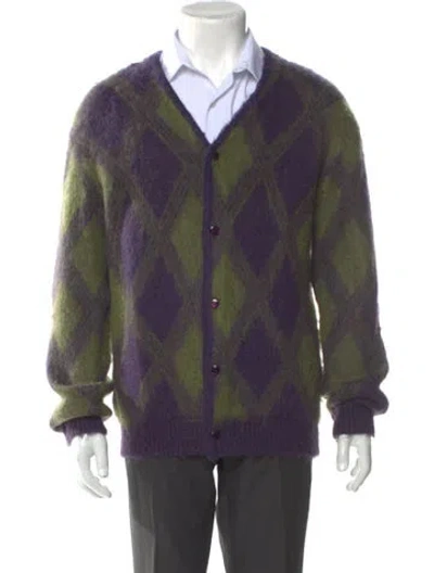 Pre-owned Needles Tweed Pattern V-neck Cardigan In Green