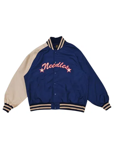 Needles Varsity Cursive Logo Stadium Jacket In Blue