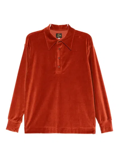 Needles Velour Polo Shirt In Orange