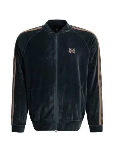 Needles Velour Side-stripe Sweater In Blue