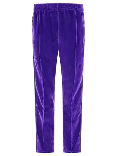 Needles Embroidered-butterfly Velvet Trousers In Purple