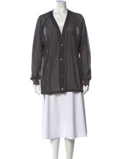 Pre-owned Needles V-neck Long Sleeve Button-up Top In Gray