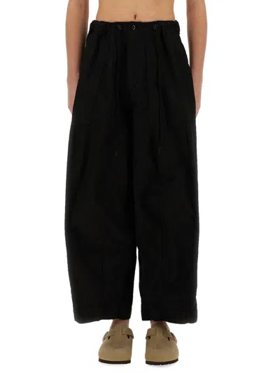 Needles Wide-leg Cropped Cotton Trousers In Black