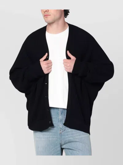NEEDLES WOOL CARDIGAN WITH V-NECKLINE AND RIBBED FINISH