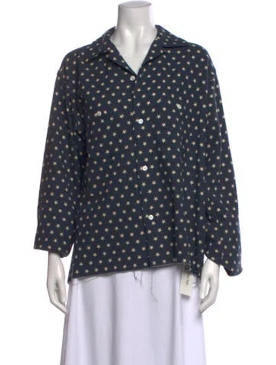 Pre-owned Needles Wool Graphic Print Button-up Top In Blue