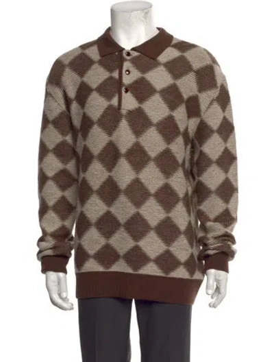 Pre-owned Needles Wool Plaid Print Polo Shirt In Brown