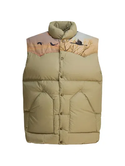 Needles X Rocky Mountain Featherbed Graphic-print Padded Gilet In Brown