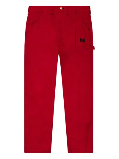 Needles X Smith's Butterfly-embroidered Buckle Trousers In Red