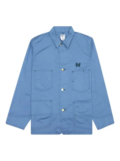 Needles X Smith's Butterfly-embroidered Twill Shirt Jacket In Blue