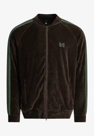 Needles Zip-up Velvet Bomber Jacket In Brown
