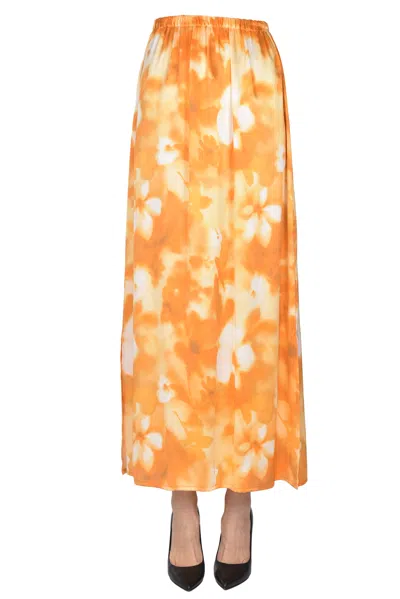 Neemrana Printed Silk Skirt In Orange