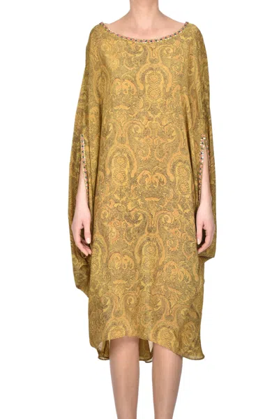 Neemrana Silk Caftan Dress In Ocher