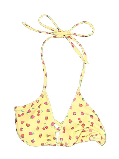 Pre-owned Neena Swim Swimsuit Top Yellow Hearts Pattern Swimwear