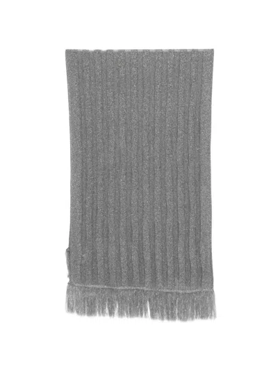 Neera Fringed Lurex-detail Scarf In Gray